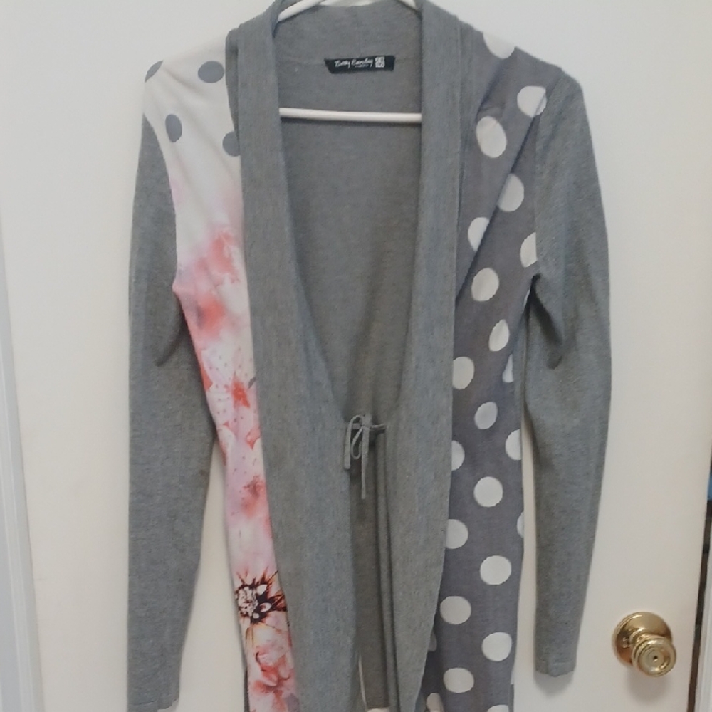 Gray and Pink Polka Dot Sweater